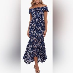 Xscape Off-the-Shoulder Short Sleeve Embroidered Floral Lace Mermaid Gown